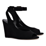 Deena By Larroudé Wedge Sandal In Black Suede