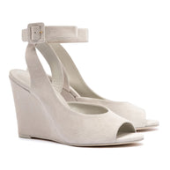 Deena By Larroudé Wedge Sandal In Mushroom Grey Suede