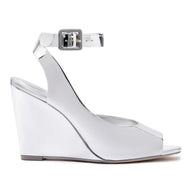 Deena By Larroudé Wedge Sandal In Silver Specchio