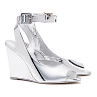 Deena By Larroudé Wedge Sandal In Silver Specchio