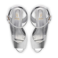 Deena By Larroudé Wedge Sandal In Silver Specchio