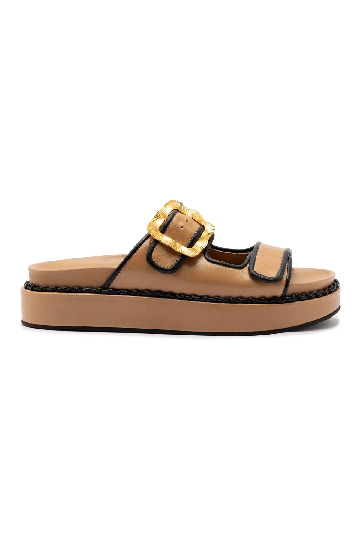 Larroude Maui Slide In Hazelnut Leather And Black Trimming