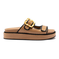 Larroude Maui Slide In Hazelnut Leather And Black Trimming