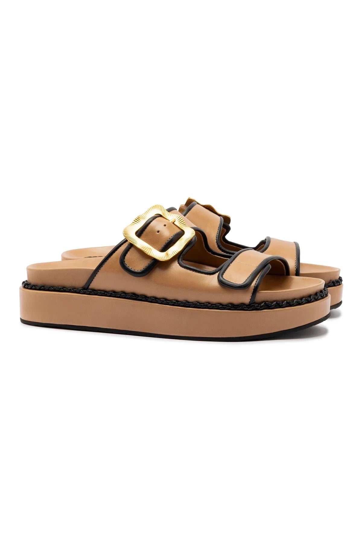 Larroude Maui Slide In Hazelnut Leather And Black Trimming