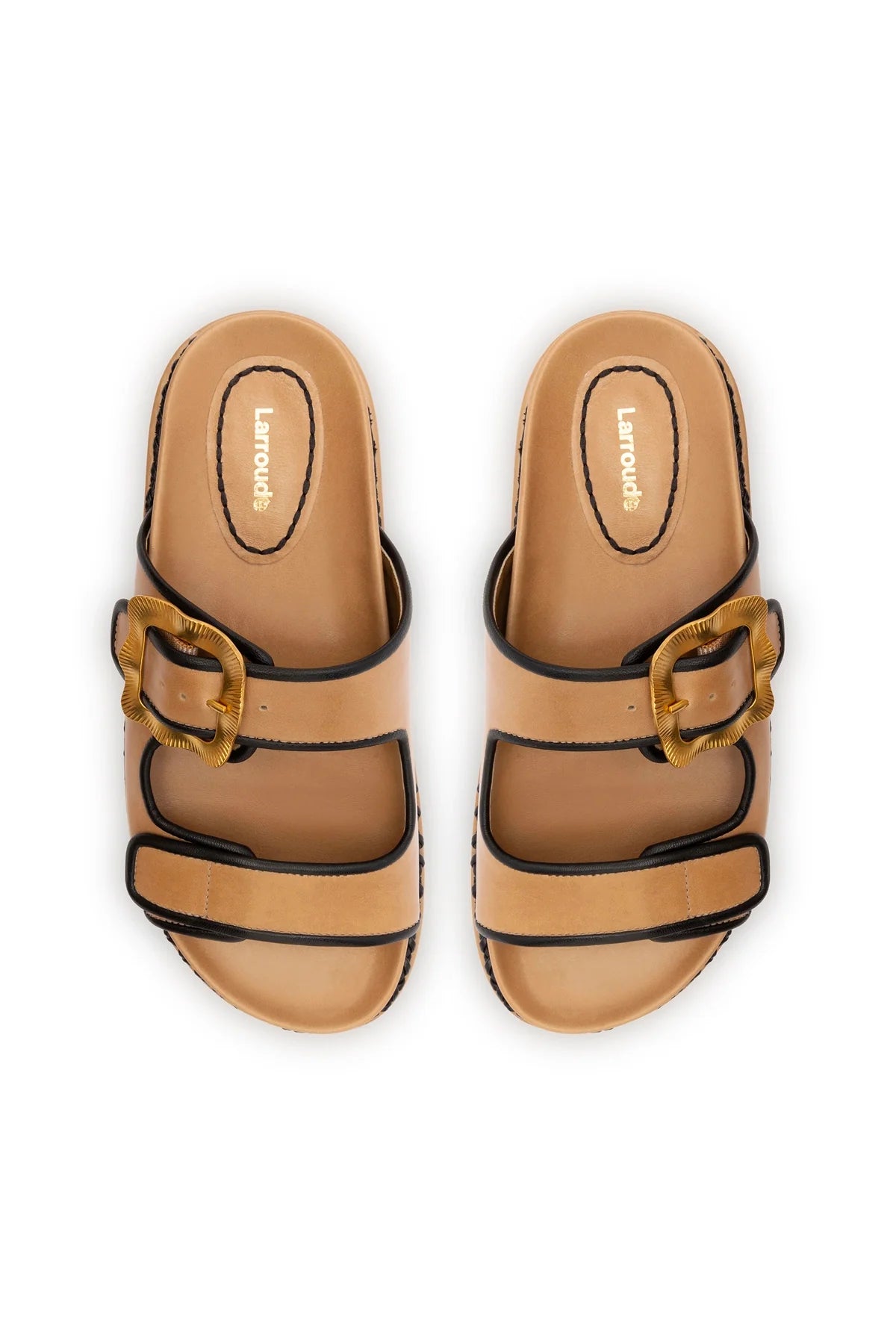 Larroude Maui Slide In Hazelnut Leather And Black Trimming