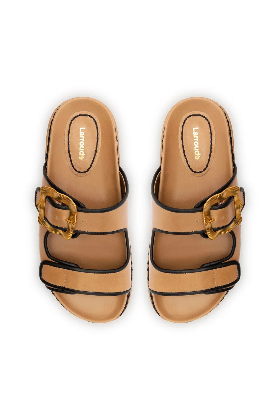 Larroude Maui Slide In Hazelnut Leather And Black Trimming