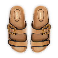 Larroude Maui Slide In Hazelnut Leather And Black Trimming