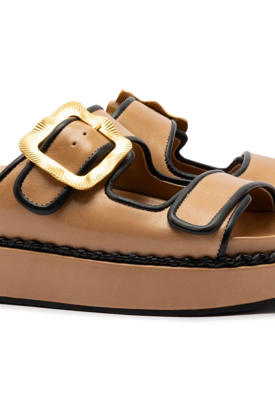 Larroude Maui Slide In Hazelnut Leather And Black Trimming