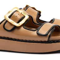 Larroude Maui Slide In Hazelnut Leather And Black Trimming
