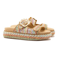 Larroude Maui Slide In Tapestry Rainbow Raffia And Beige Trimming