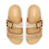 Larroude Maui Slide In Tapestry Rainbow Raffia And Beige Trimming