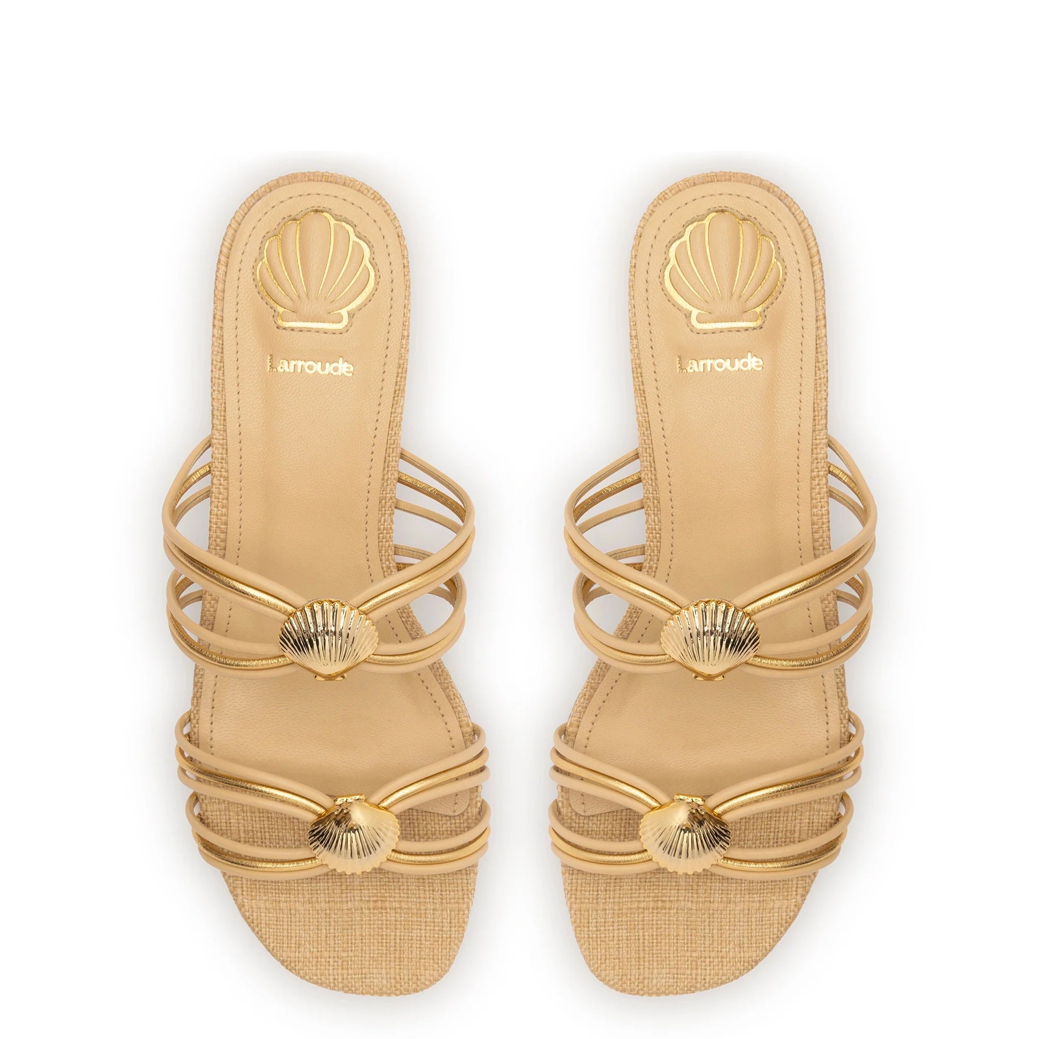 Larroude Shelly Flat Mule In Beige Raffia