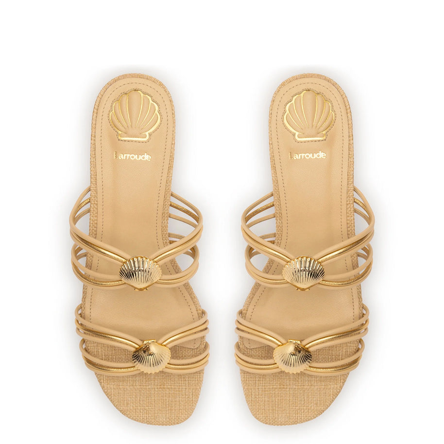 Larroude Shelly Flat Mule In Beige Raffia