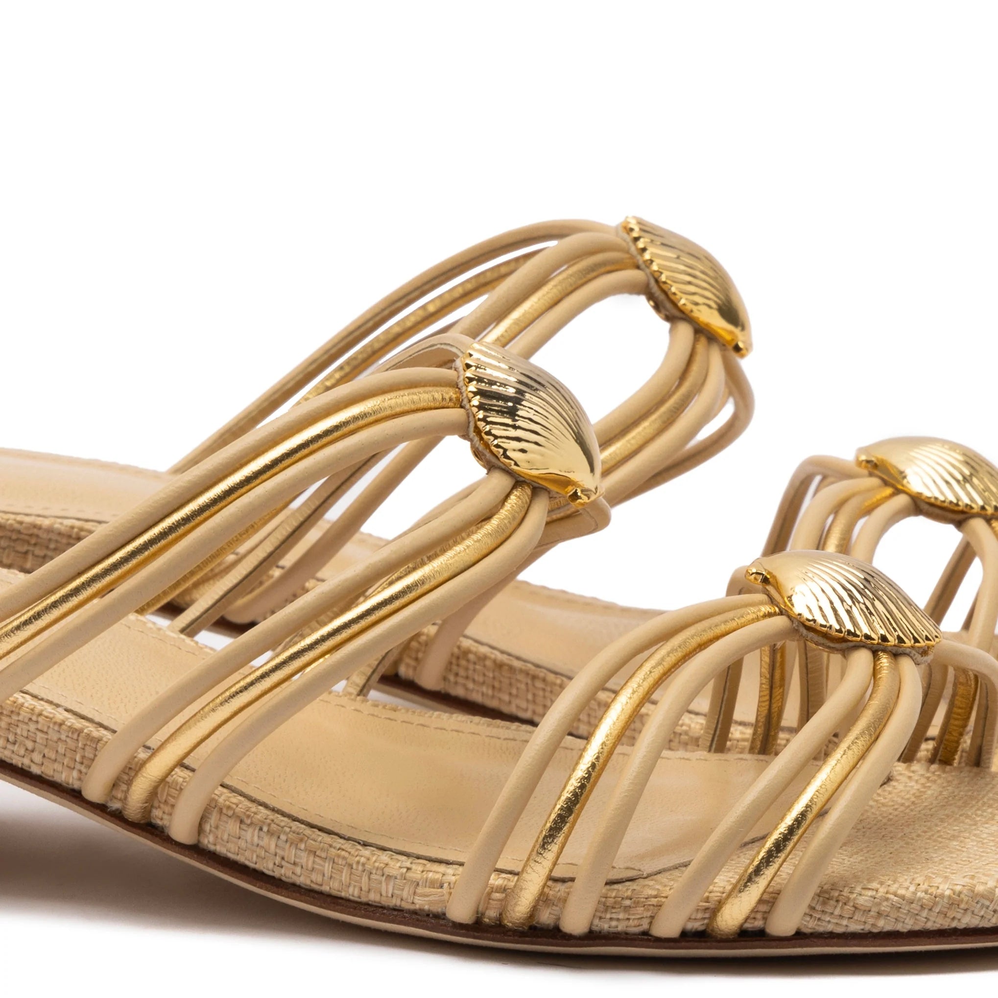 Larroude Shelly Flat Mule In Beige Raffia