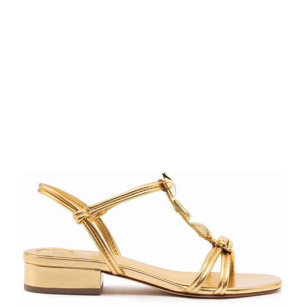 Larroude Shelly Flat Sandal In Gold Metallic Leather