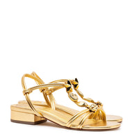 Larroude Shelly Flat Sandal In Gold Metallic Leather
