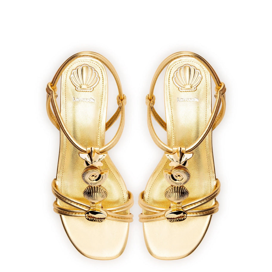Larroude Shelly Flat Sandal In Gold Metallic Leather