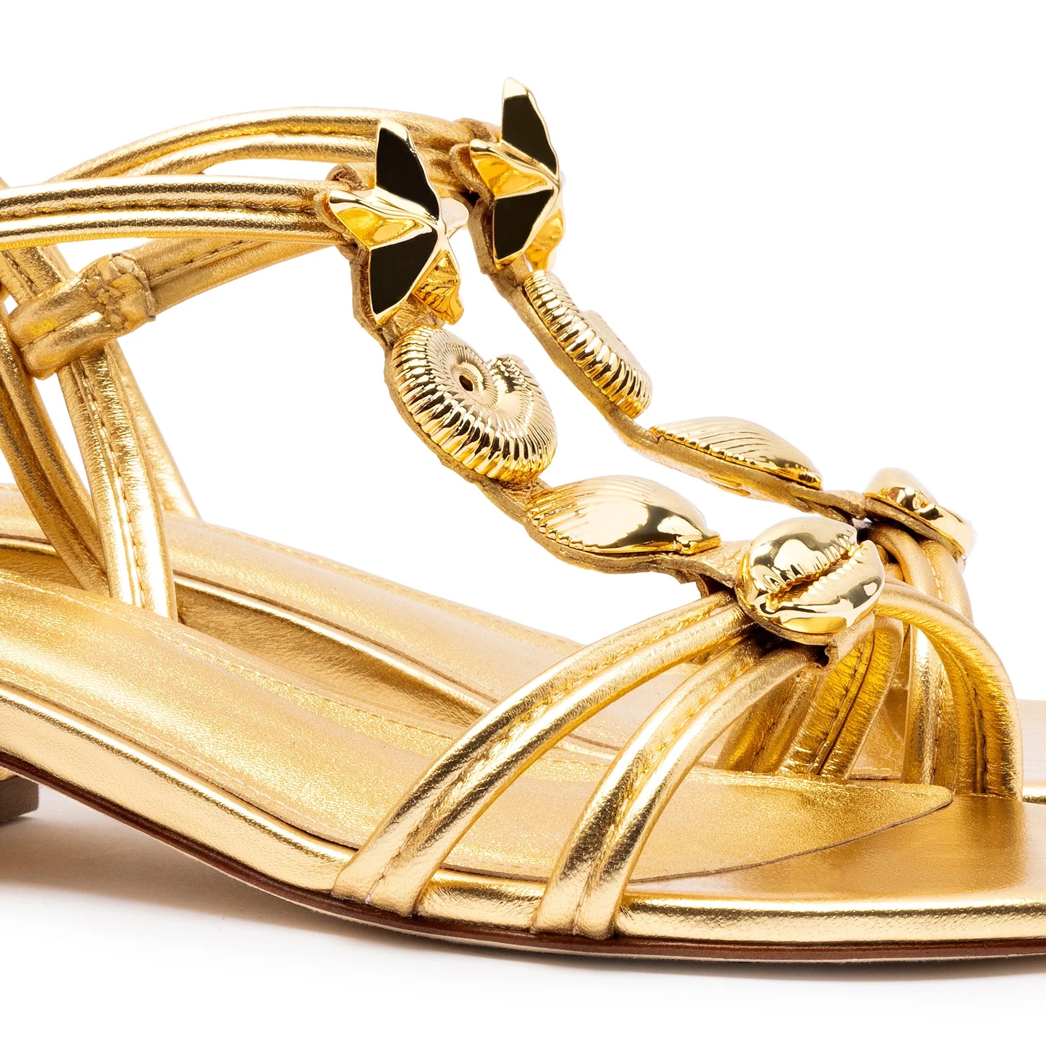 Larroude Shelly Flat Sandal In Gold Metallic Leather