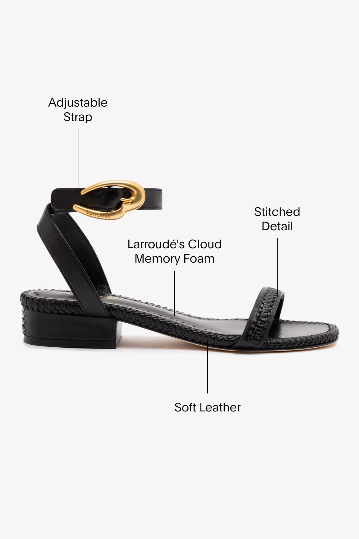 Larroude Verona Flat Sandal In Black Leather