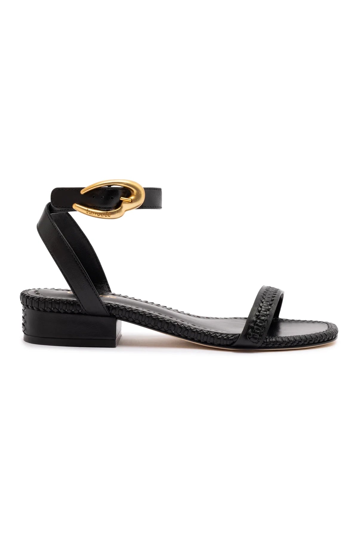 Larroude Verona Flat Sandal In Black Leather