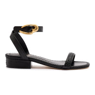 Larroude Verona Flat Sandal In Black Leather