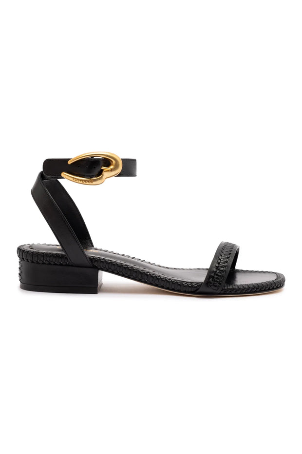 Larroude Verona Flat Sandal In Black Leather