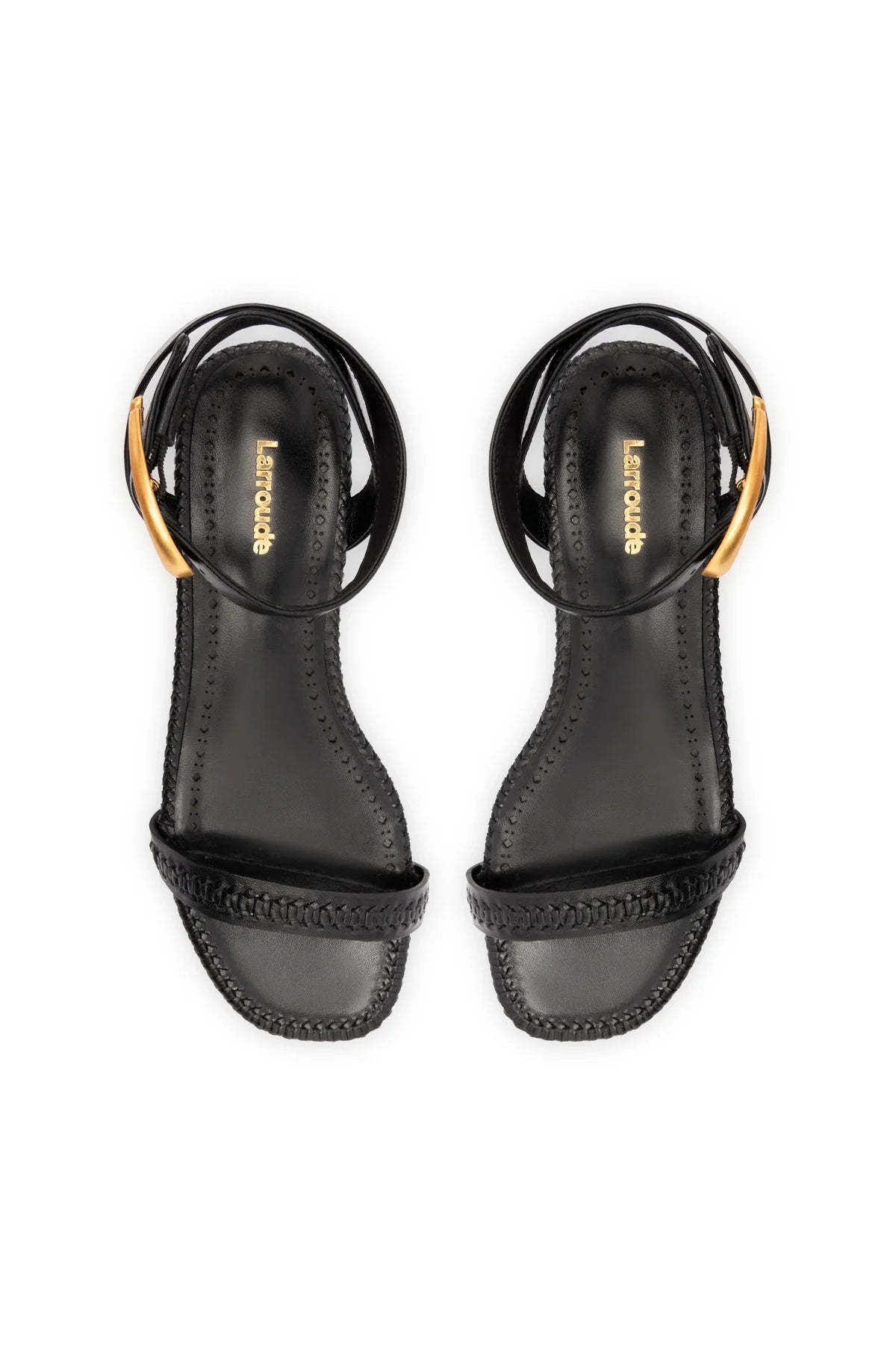 Larroude Verona Flat Sandal In Black Leather