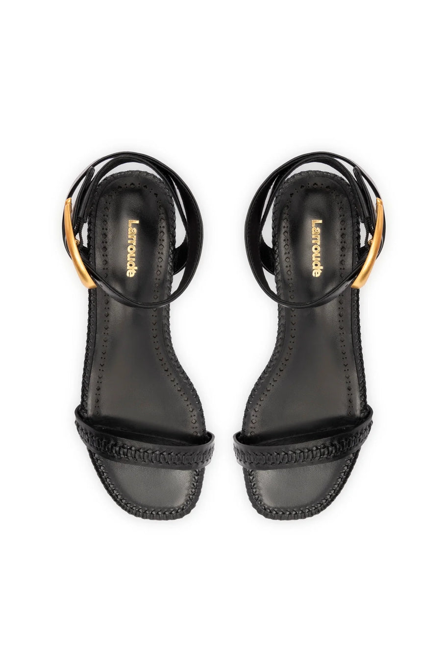 Larroude Verona Flat Sandal In Black Leather