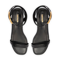 Larroude Verona Flat Sandal In Black Leather