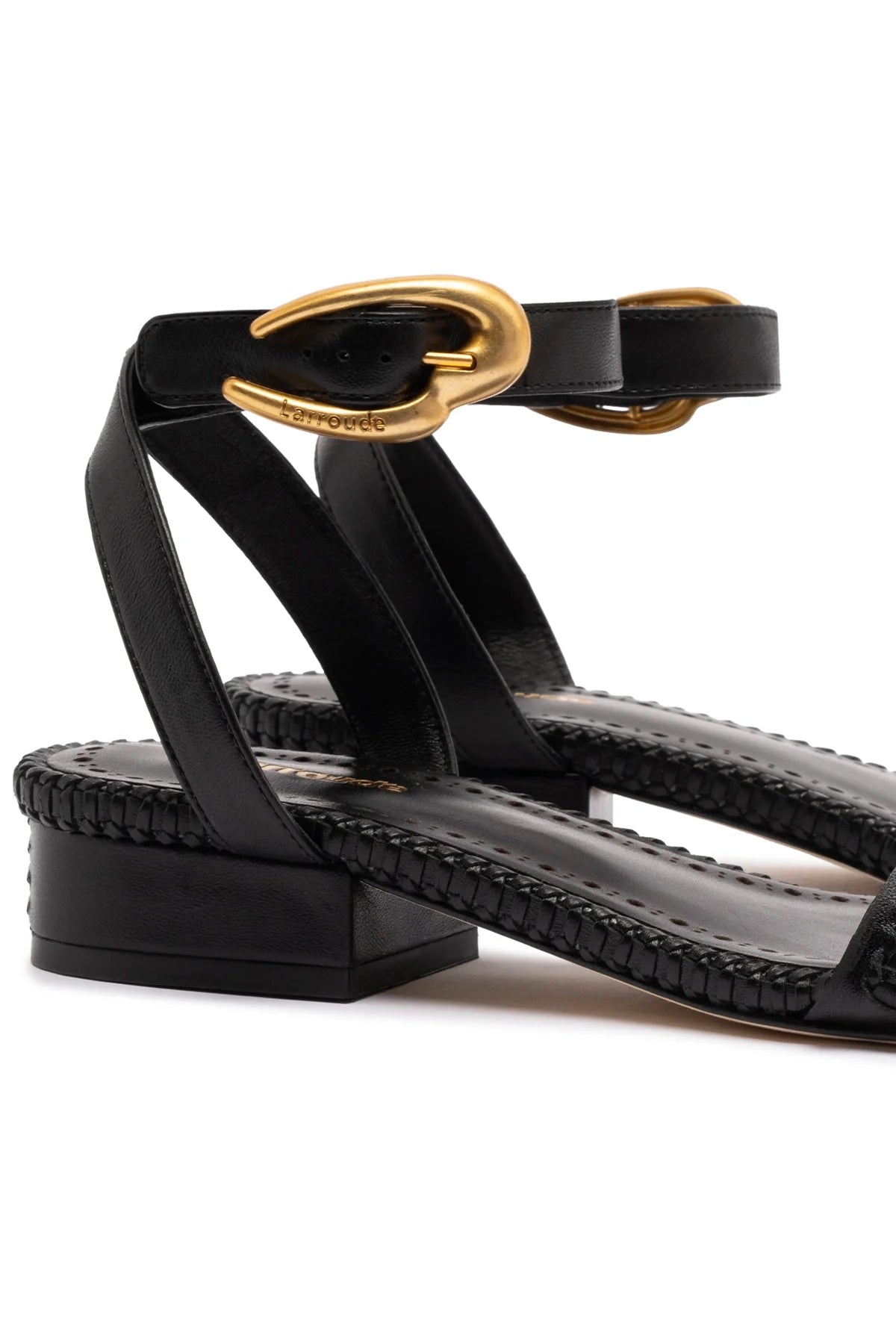 Larroude Verona Flat Sandal In Black Leather