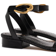 Larroude Verona Flat Sandal In Black Leather