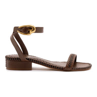 Larroude Verona Flat Sandal In Burnt Umber Leather