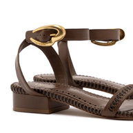 Larroude Verona Flat Sandal In Burnt Umber Leather