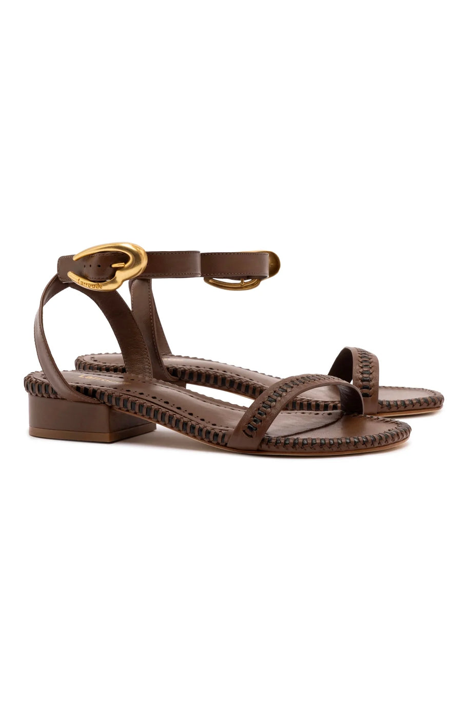 Larroude Verona Flat Sandal In Burnt Umber Leather