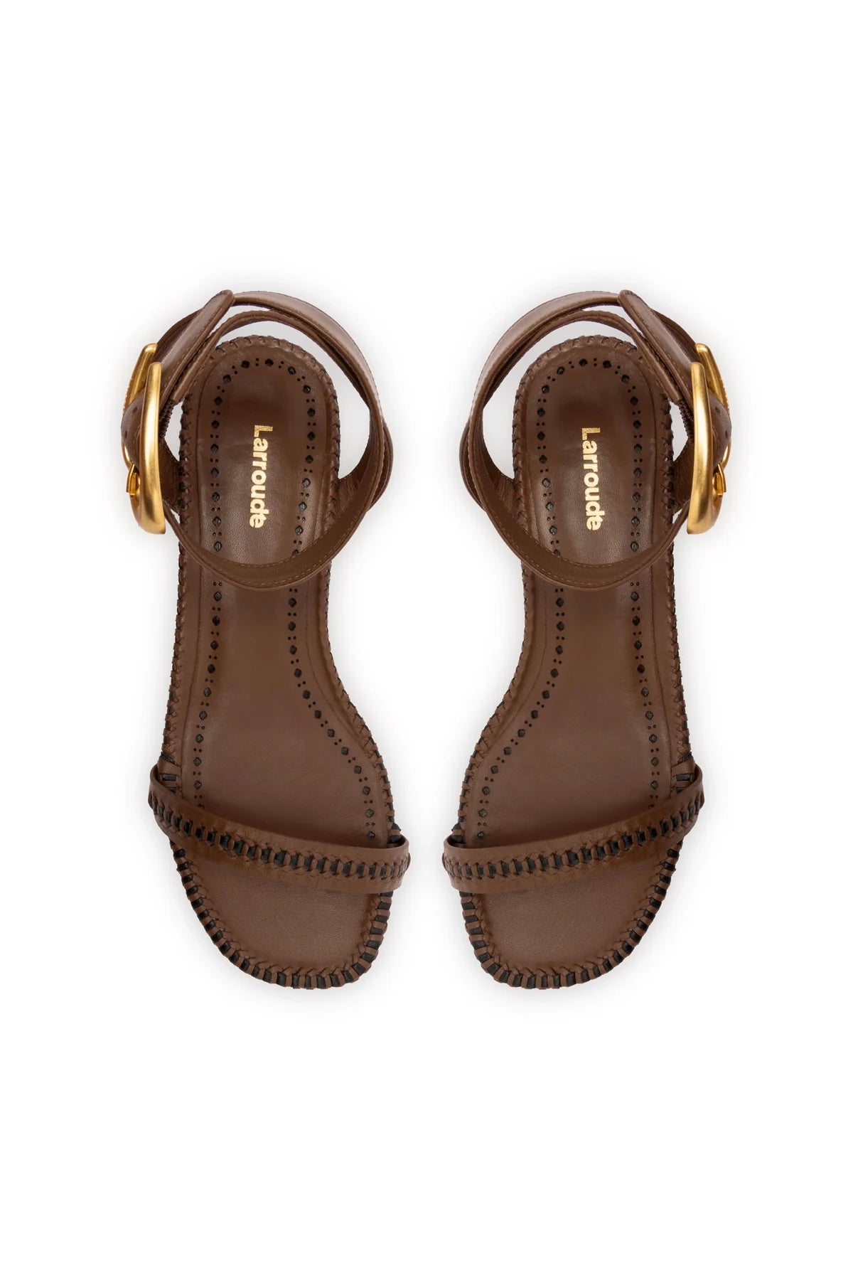 Larroude Verona Flat Sandal In Burnt Umber Leather