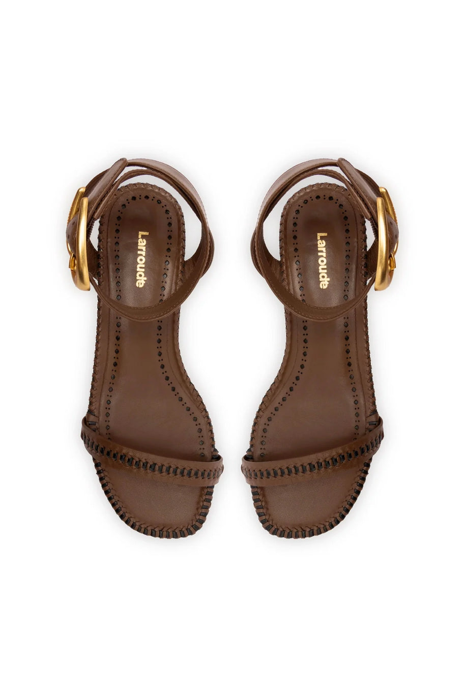 Larroude Verona Flat Sandal In Burnt Umber Leather
