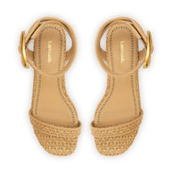 Larroude Verona Flat Sandal In Beige Leather And Natural Raffia