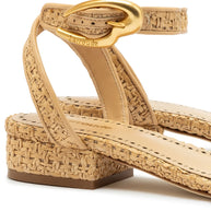 Larroude Verona Flat Sandal In Beige Leather And Natural Raffia