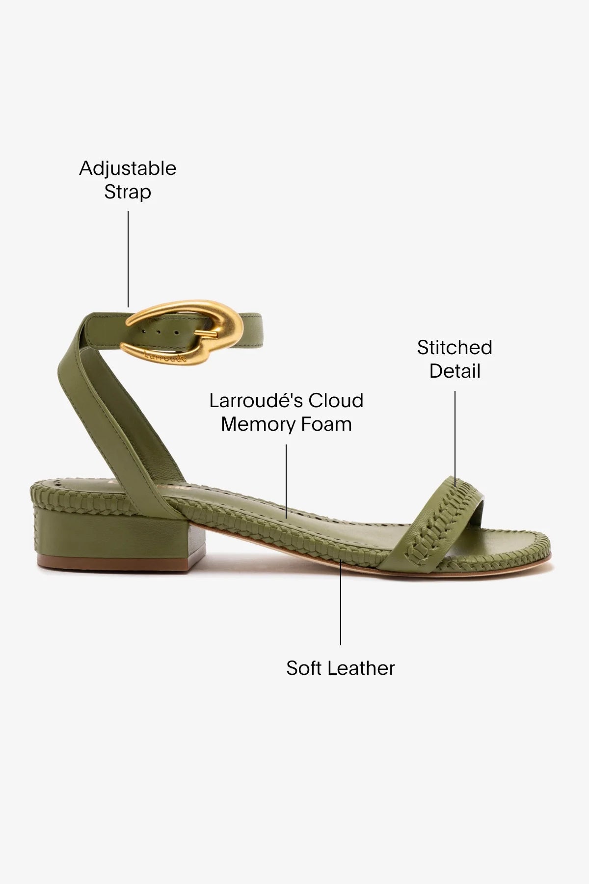 Larroude Verona Flat Sandal In Seaweed Leather