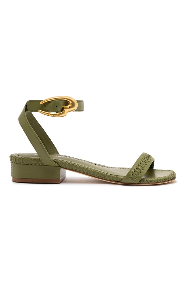 Larroude Verona Flat Sandal In Seaweed Leather