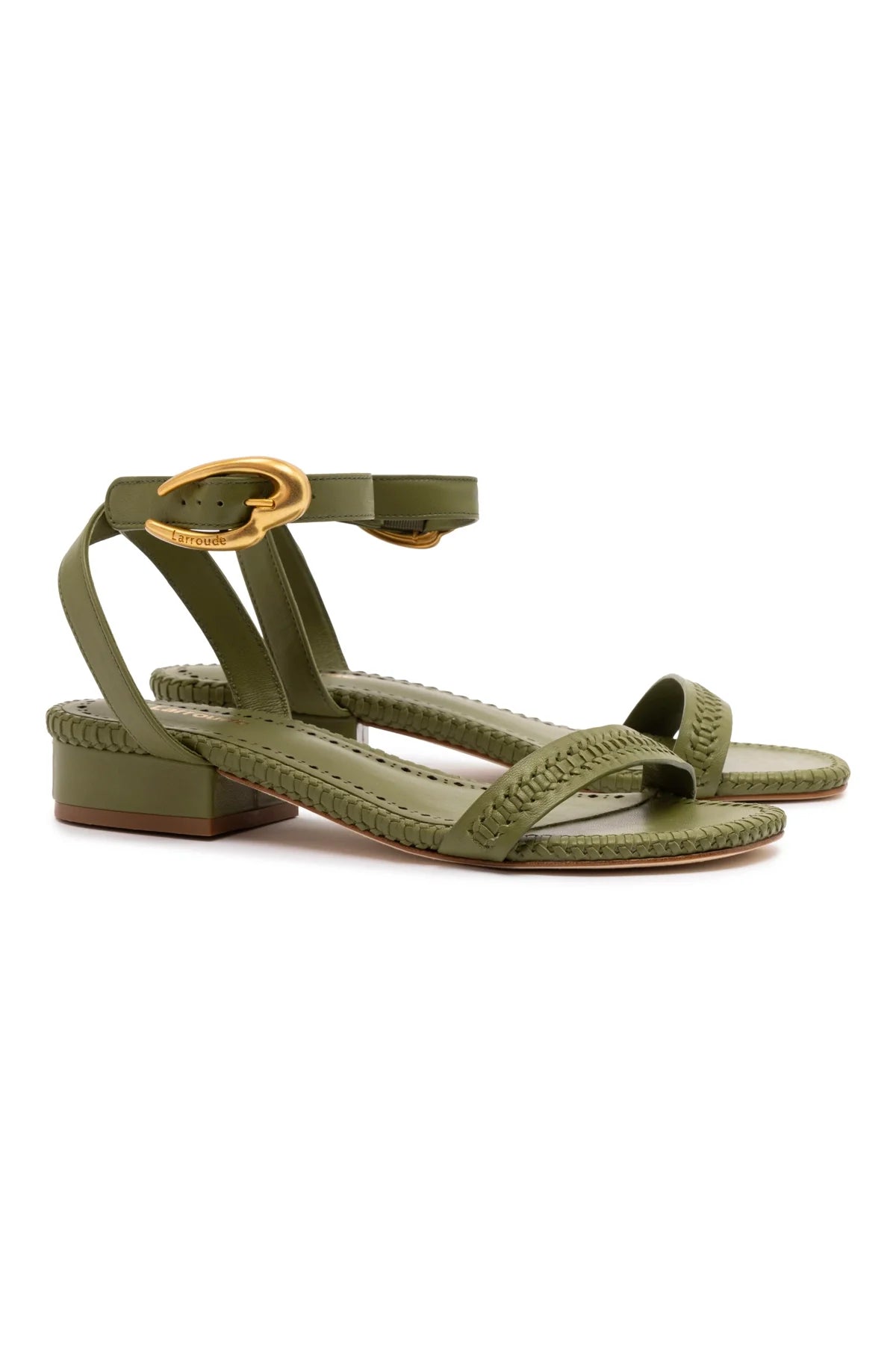 Larroude Verona Flat Sandal In Seaweed Leather