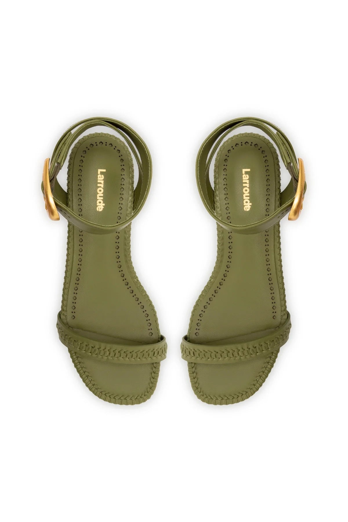 Larroude Verona Flat Sandal In Seaweed Leather