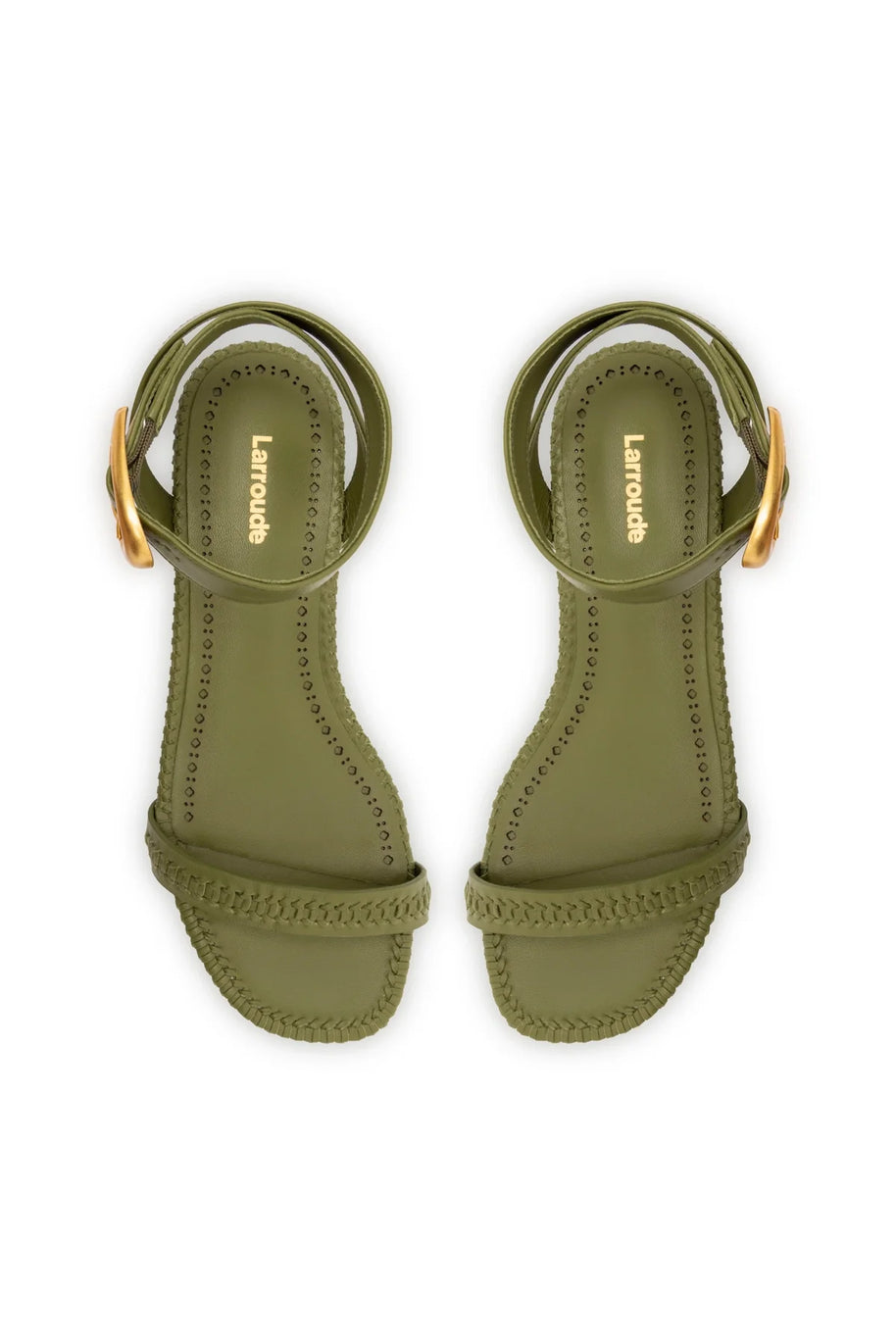 Larroude Verona Flat Sandal In Seaweed Leather