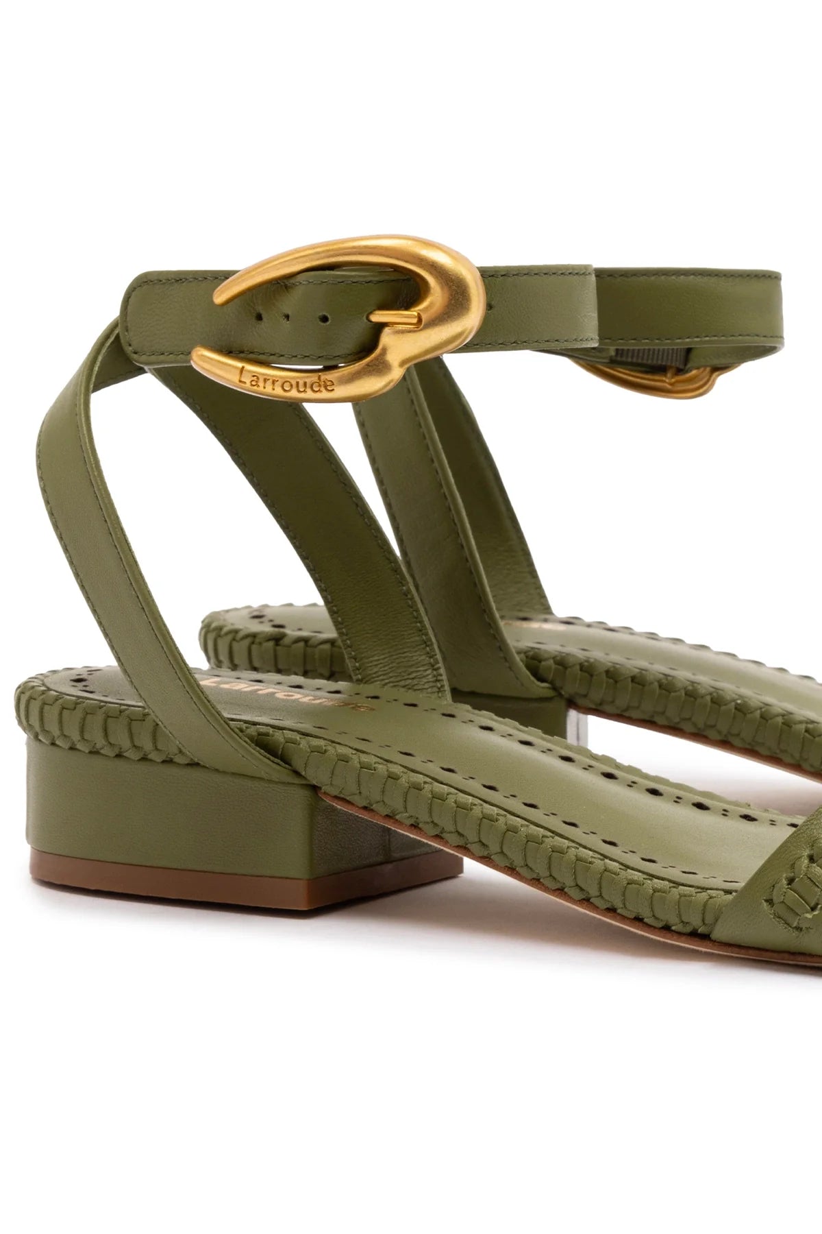 Larroude Verona Flat Sandal In Seaweed Leather