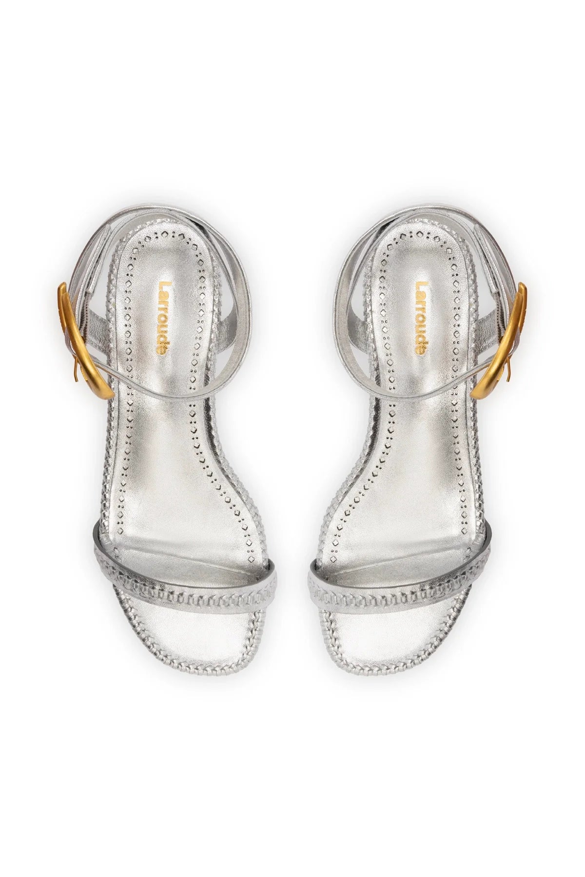 Larroude Verona Flat Sandal In Silver Metallic Leather