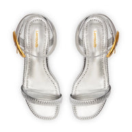 Larroude Verona Flat Sandal In Silver Metallic Leather