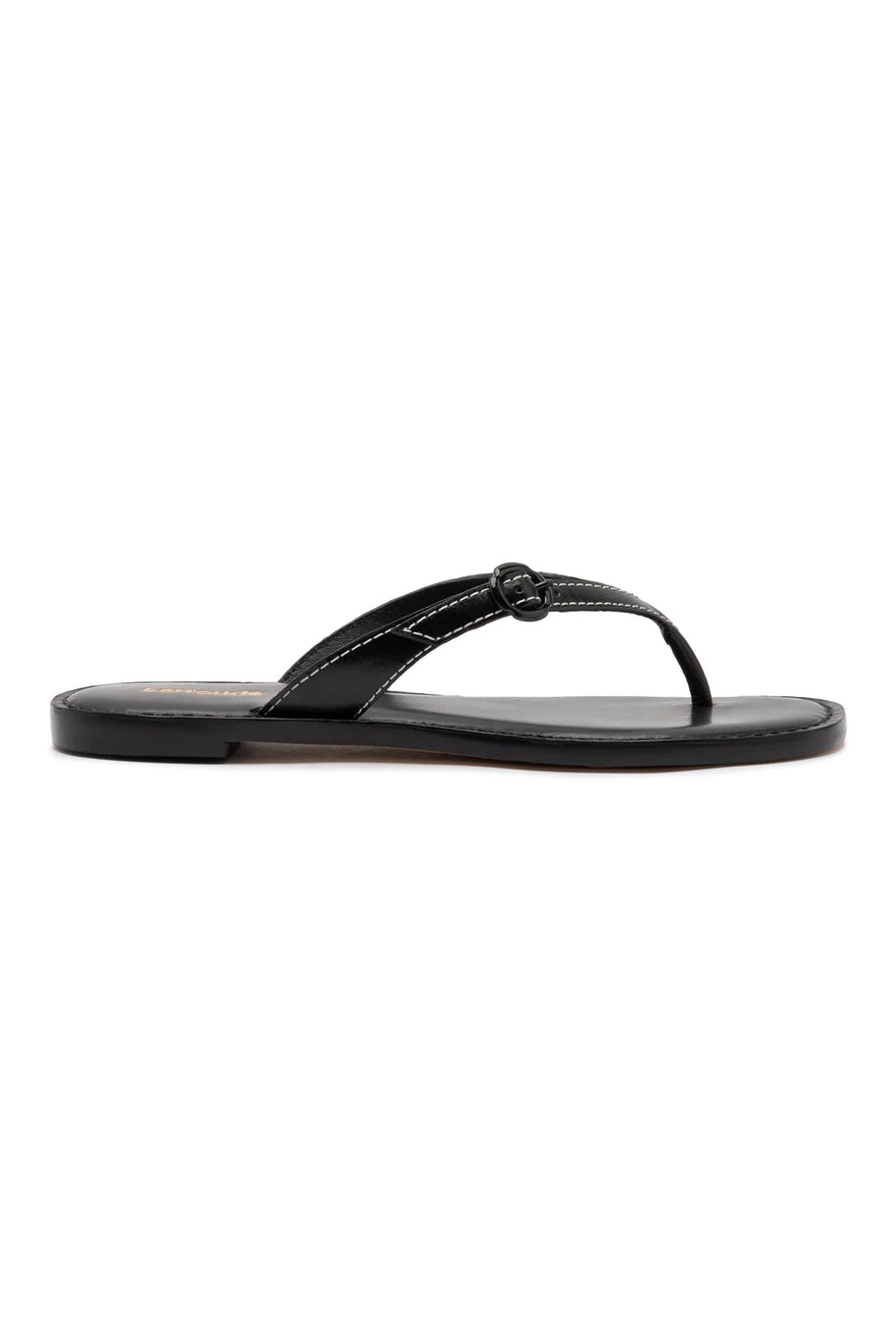Larroude Mary Kate Flat Sandal In Black Leather
