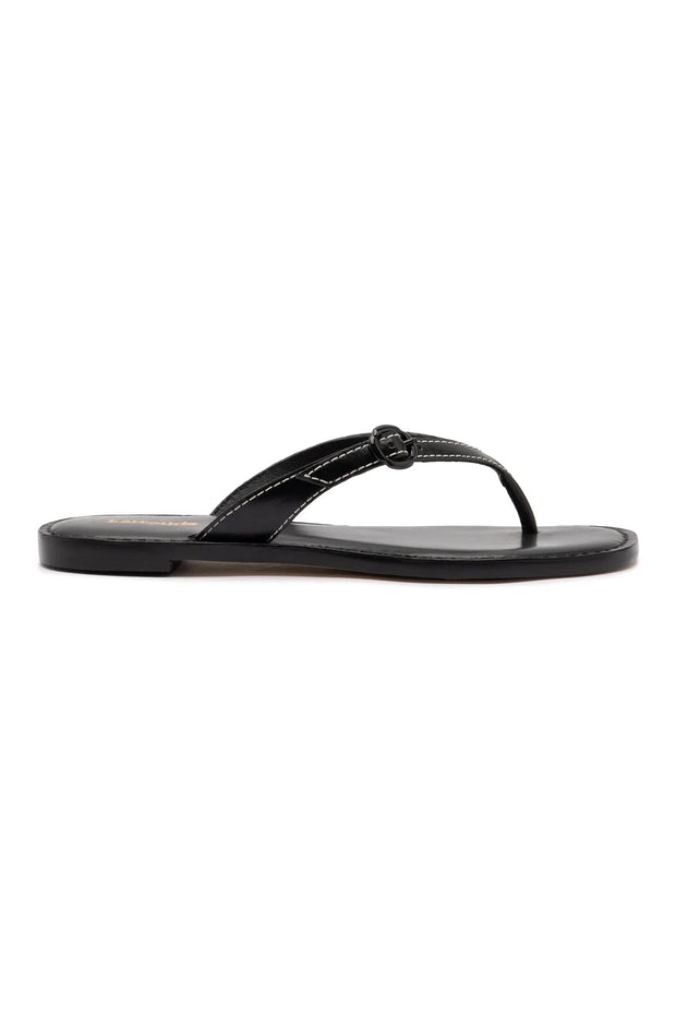 Larroude Mary Kate Flat Sandal In Black Leather