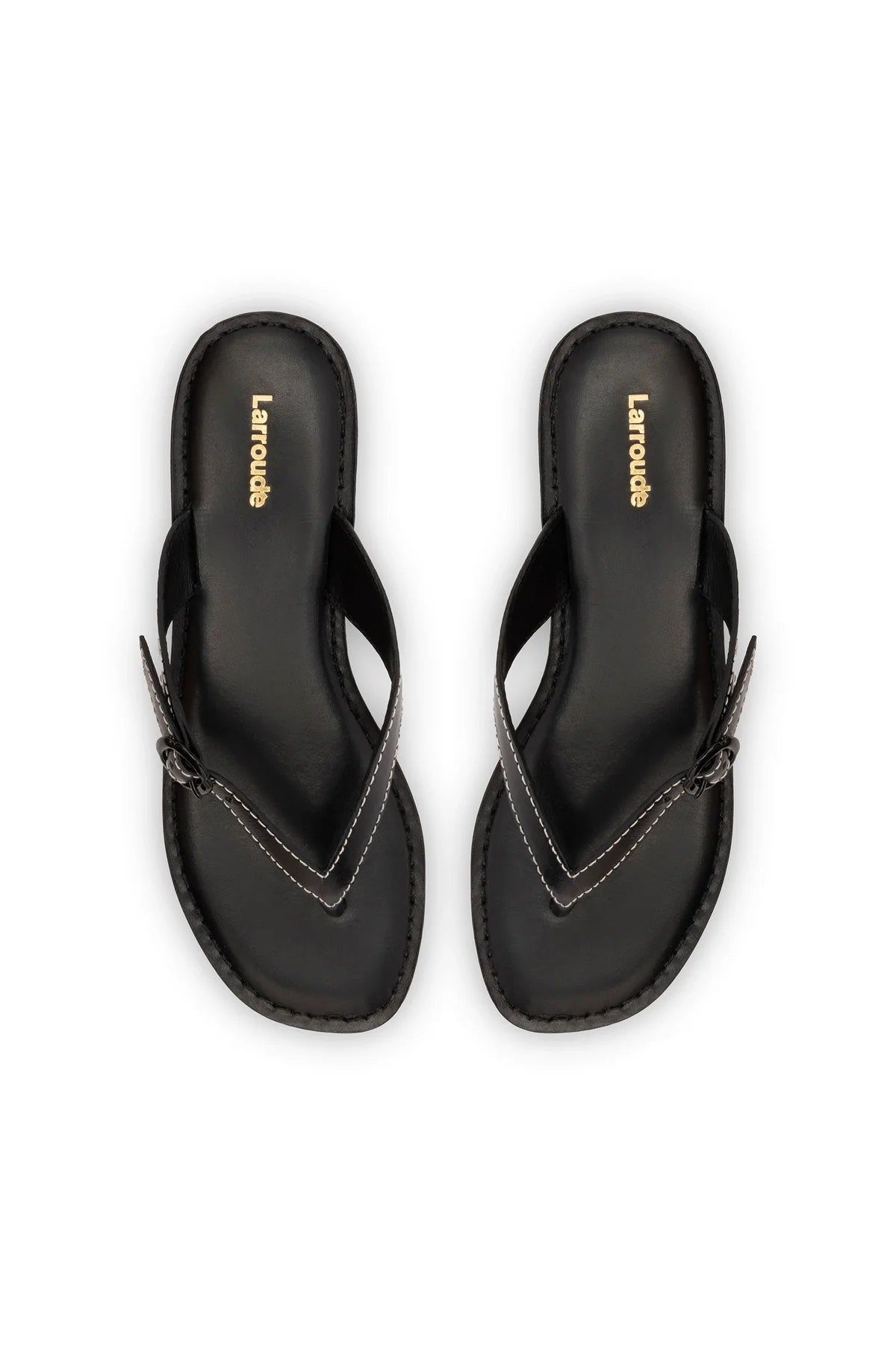 Larroude Mary Kate Flat Sandal In Black Leather