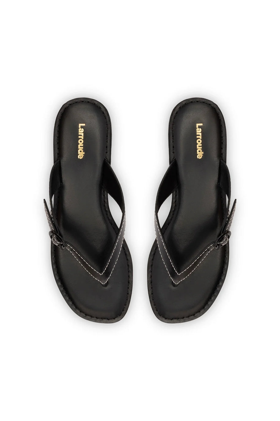 Larroude Mary Kate Flat Sandal In Black Leather